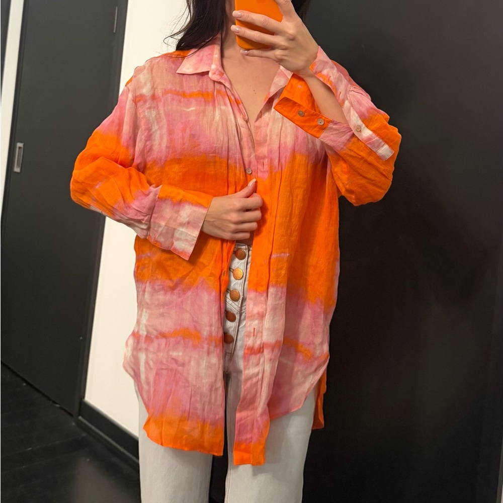 Massimo Dutti Orange and Pink Button Down Shirt - Picture 2 of 5